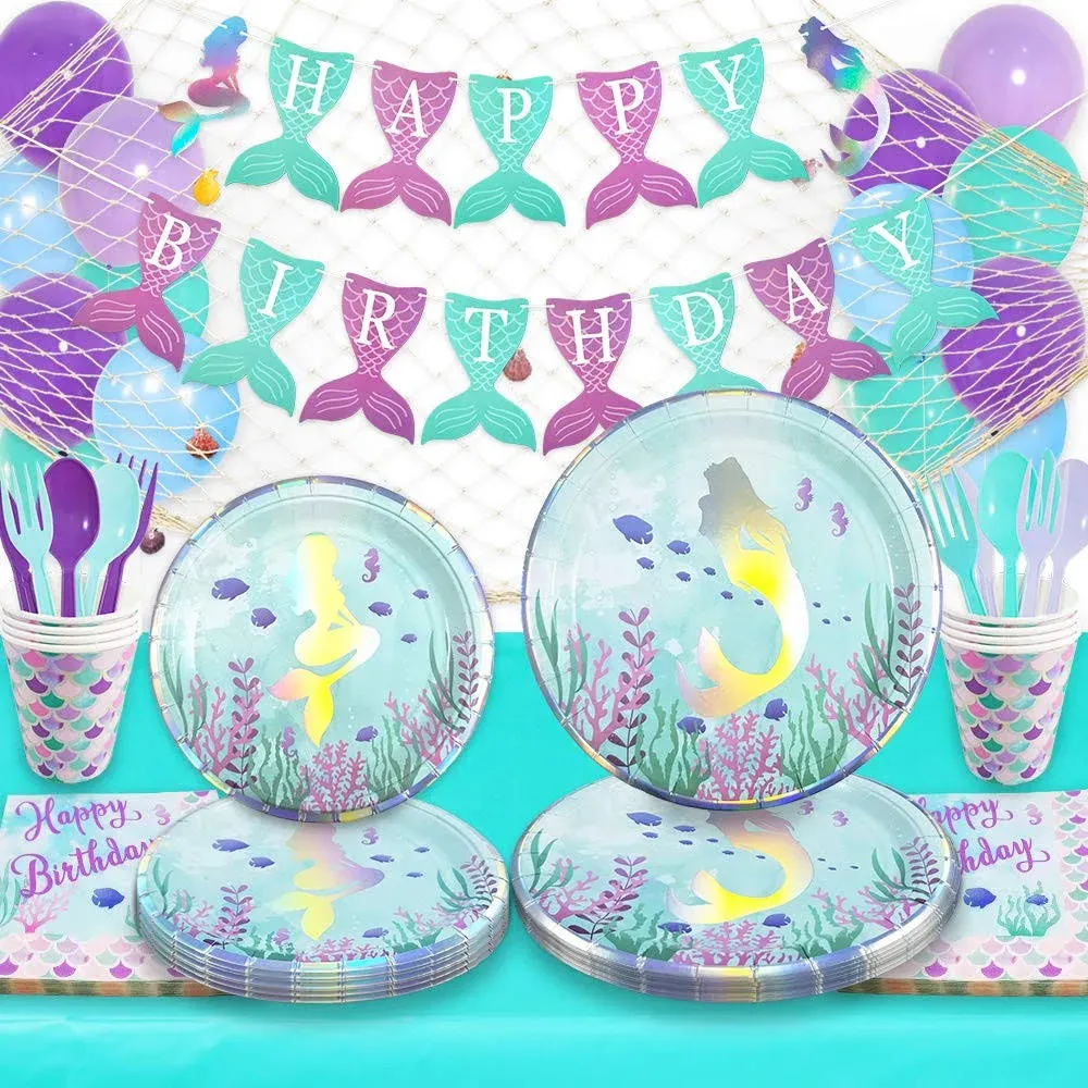 Modern Jubilee Mermaid Birthday Party Decorations & Supplies Complete Set Kit ...