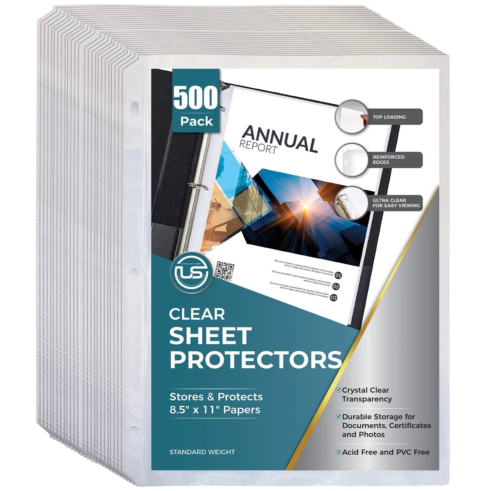 EXTRIC Sheet Protectors | 500 Pack Page Protectors - Sheet Protectors for 3 Ring Binder, 8.5” x 11”