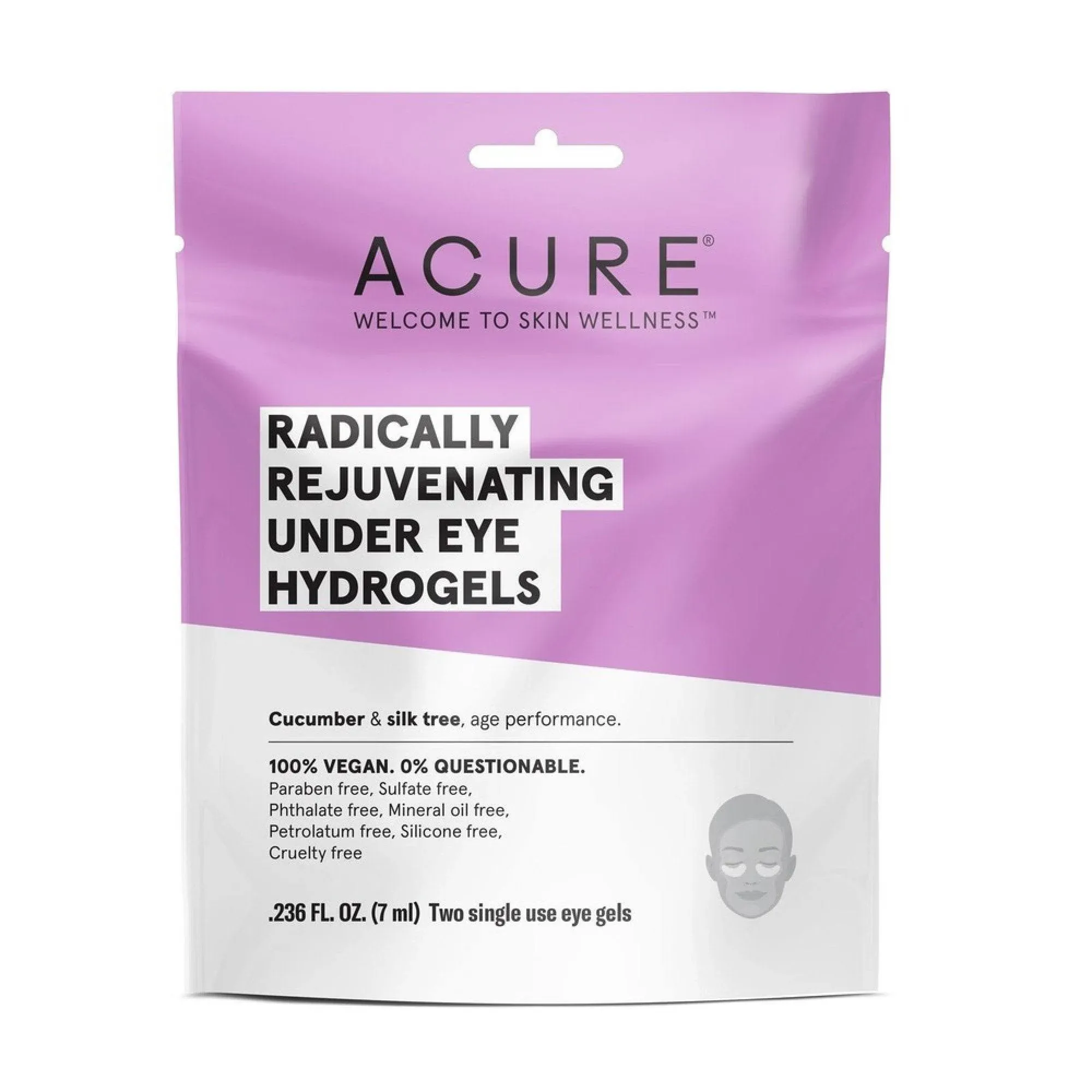 Acure Organics Radically Rejuvenating Under Eye Hydrogel Mask (Pack of 2) with Cucumber and Silk Tree, for Age Performance.236 fl. oz.