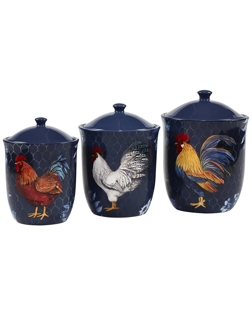 Shop Certified International Indigo Rooster 3pc Canister Set In Blue