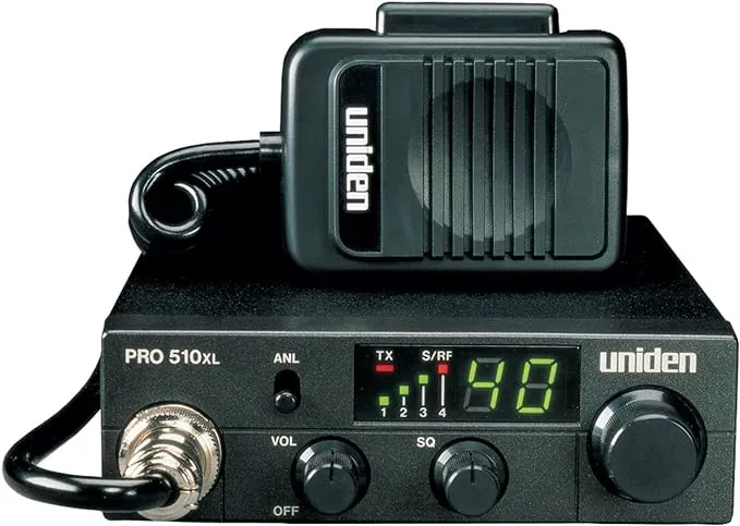 Uniden PRO510XL Pro Series 40-Channel CB Radio. Compact Design. Backlit LCD Display. Public Address. ANL Switch and 7 Watts of Audio Output. Unique PLL Circuit. S/RF LED Meter. , Black