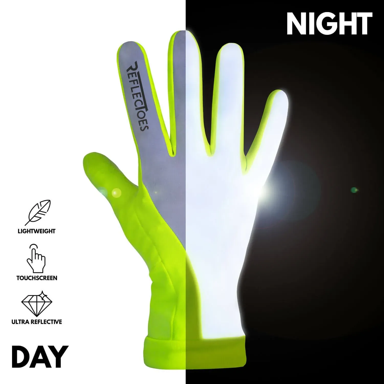 Reflective Running Gloves - Touchscreen - Lightweight Hi Vis Winter Running Gear Cold Weather Jogging at Night