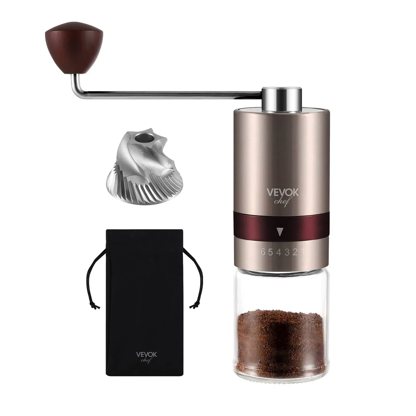 Manual Coffee Grinder VEVOK CHEF Stainless Steel Burr Mill Coffee Grinder with