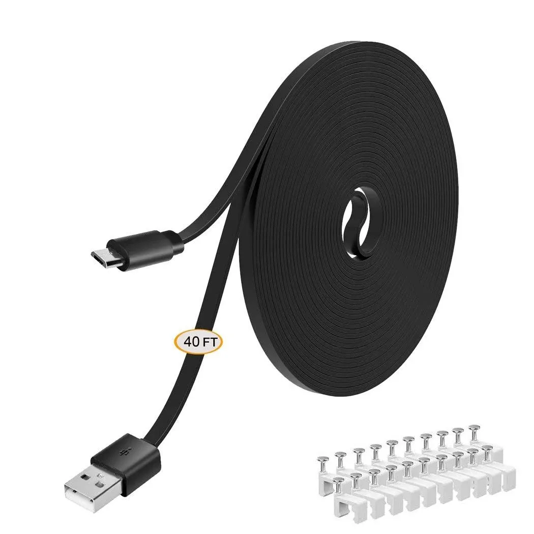 Moyeel 40ft Flat Power Extension Cable Compatible with Wyze Cam/Wyze Cam Pan,Yi ...