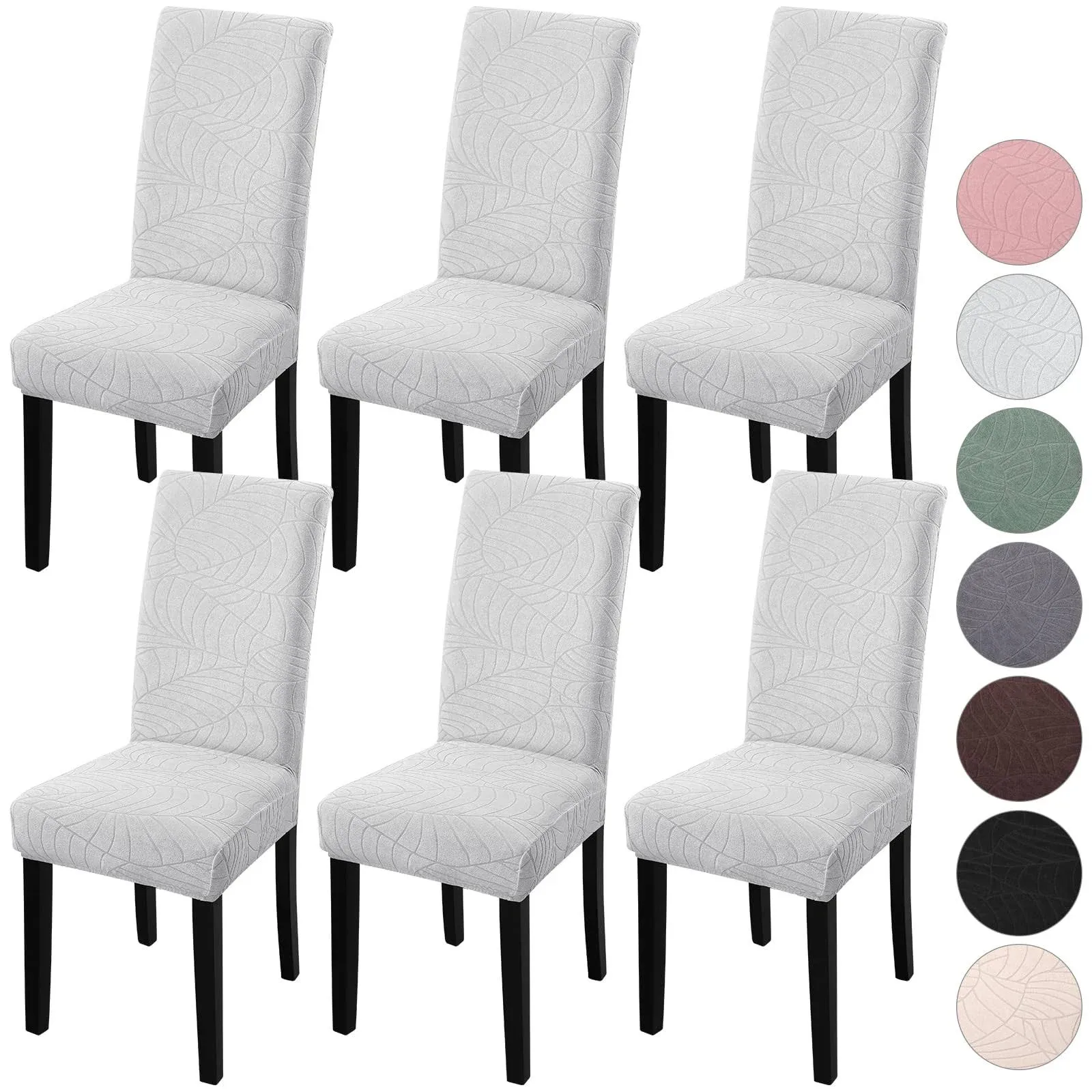 YISUN Dining Chair Covers Set of 6, Stretch Jacquard Chair Covers Parsons Chair Covers Removable Washable Chair Slipcover Protec