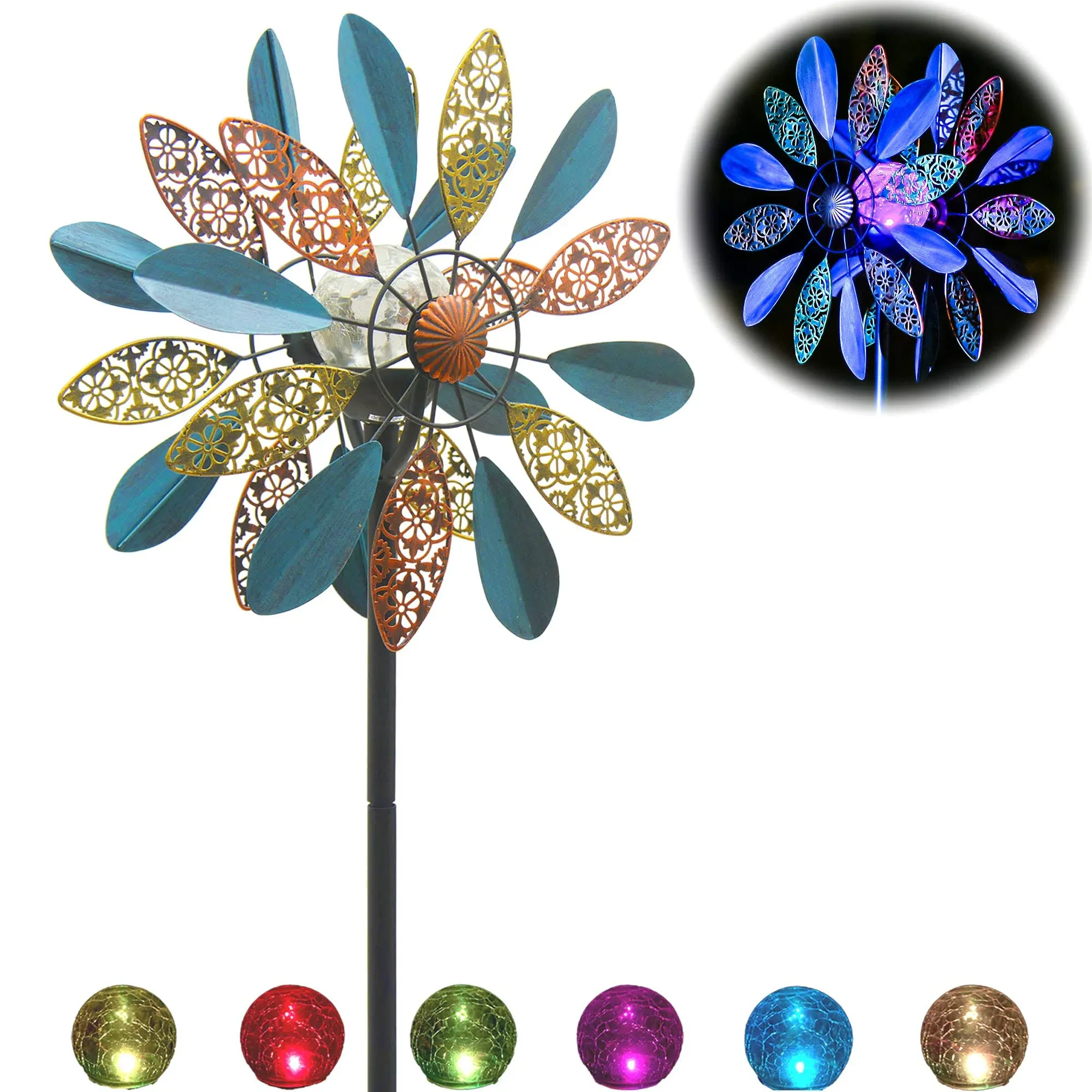 Solar Wind Spinner Arabesque 75in Multi-Color Seasonal LED Lighting Solar...