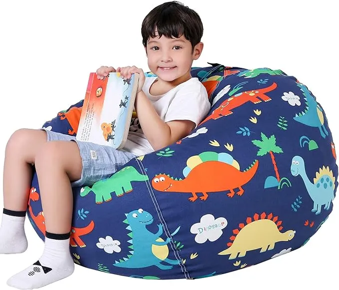 Lukeight Stuffed Animal Storage Bean Bag Chair Cover for Kids, Dinosaur Zipper Beanbag Chair Cover for Organizing Toddler and Kids' Rooms Plush Toys (Dinosaur, X-Large)