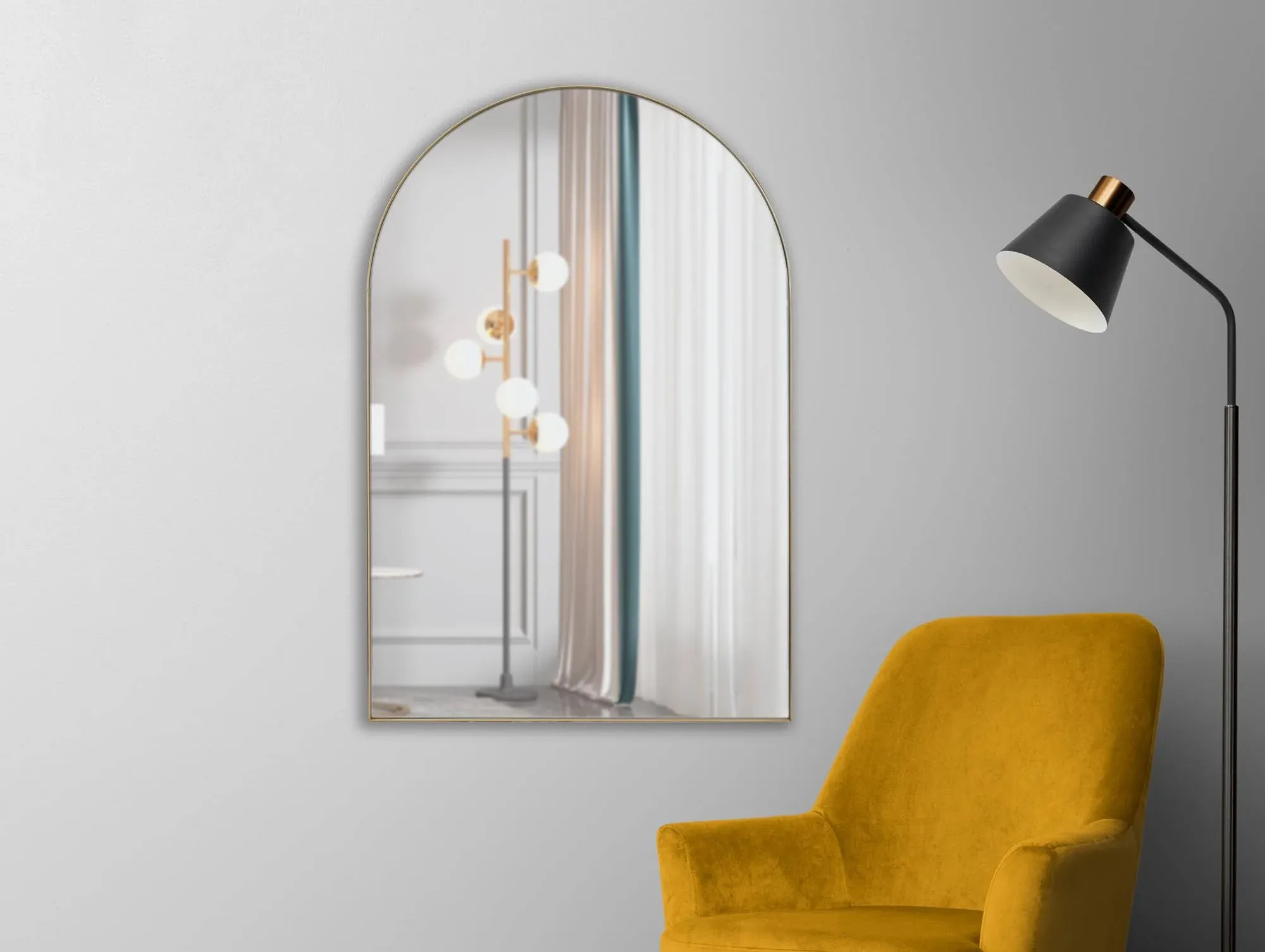 Mirrona 46"x32" Full Lenght Wall Mirror, Arched Metal Framed Decorative Mirror ...