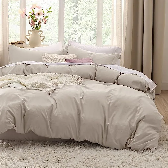 Bedsure Khaki Duvet Cover King Size Soft Prewashed King Duvet Cover Set 3 Pieces 1 Duvet Cover 104x90 Inches with Zipper Clo