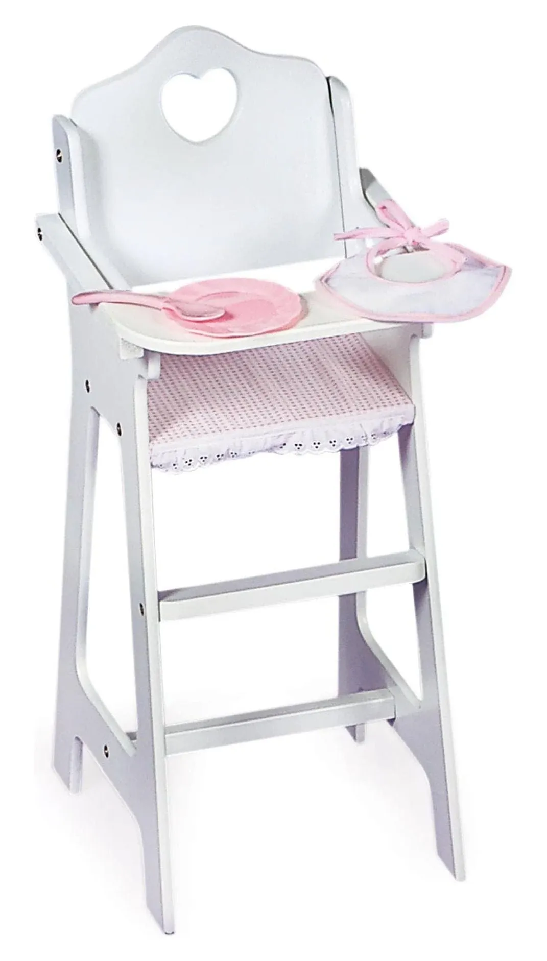 Badger Basket - Doll High Chair with Plate, Bib, and Spoon - white