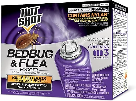 Hot Shot Bedbug, Flea, Lice &amp; Tick Fogger w/ Nylar 3 Can Pack 2 oz Ea Sealed Box