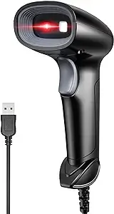 Barcode Scanner with Stand, USB Wired Inventory 2D 1D QR Code Scanner for Computer POS MAC with Automatic Screen Scanning, Handheld CMOS Image Bar Code Reader for Warehouse Library Supermarket