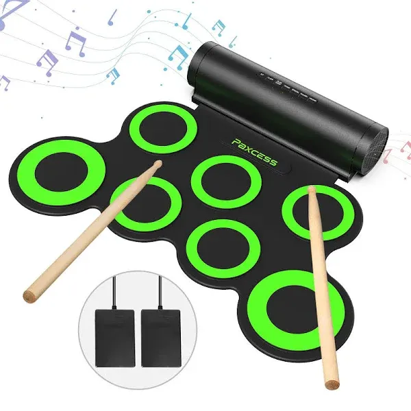 Electronic Drum Set, Roll Up Practice Pad Midi Kit with green 