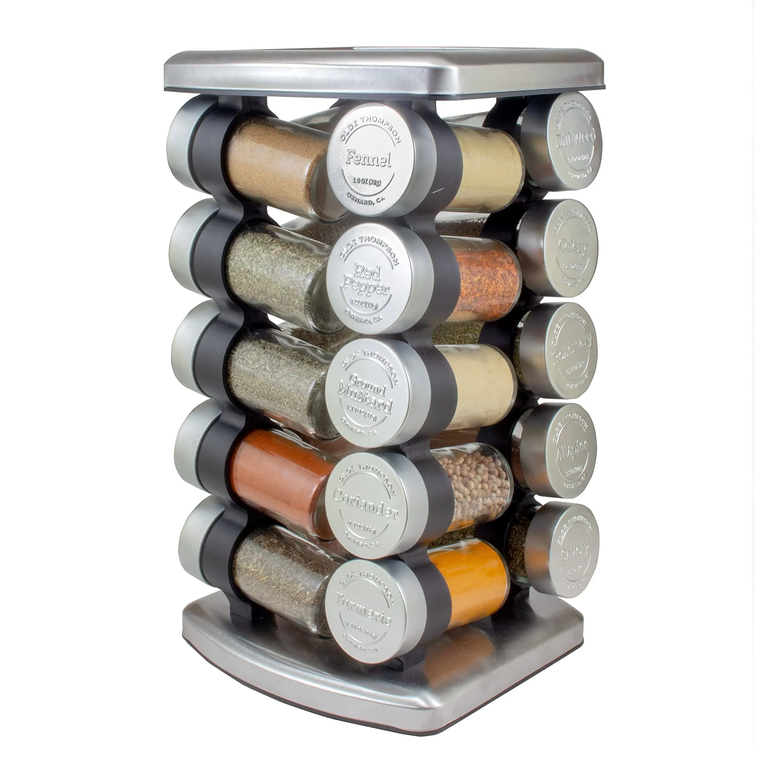 Spice Rack Stainless Steel Rotating  20 Refillable Spice Jars Olde Thompson