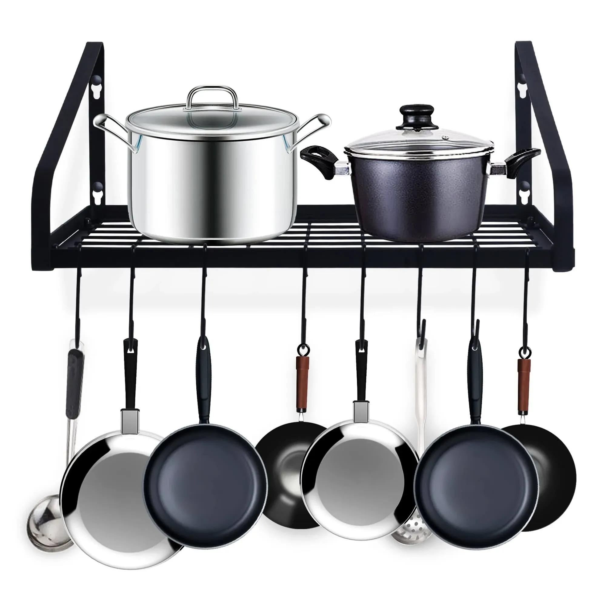 ZHOHO TANT Pot and Pan Hanger, Wall Mounted Pots and Pan Hanging Rack with 8 Hooks for Kitchen Cookware Utensils 2 DIY Methods