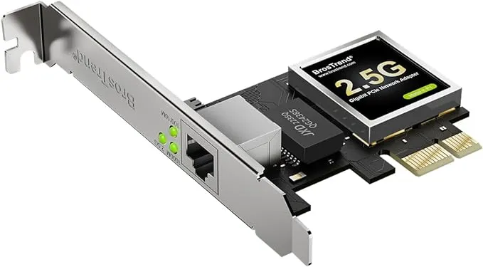 BrosTrend 2.5Gb Network Card, PCIe Network Adapter RJ45 NIC with Extra Low-profile Bracket PCI Express Gigabit Ethernet Card for Windows 11/10/8.1/8/7/XP, Windows Server... Limited Lifetime Protection