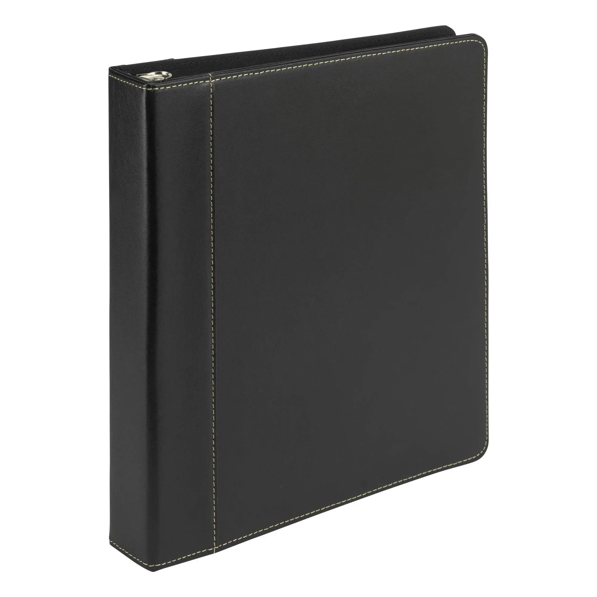 Samsill 1 in. Contrast Stitch Leather Ring Binder, Black - Letter Size