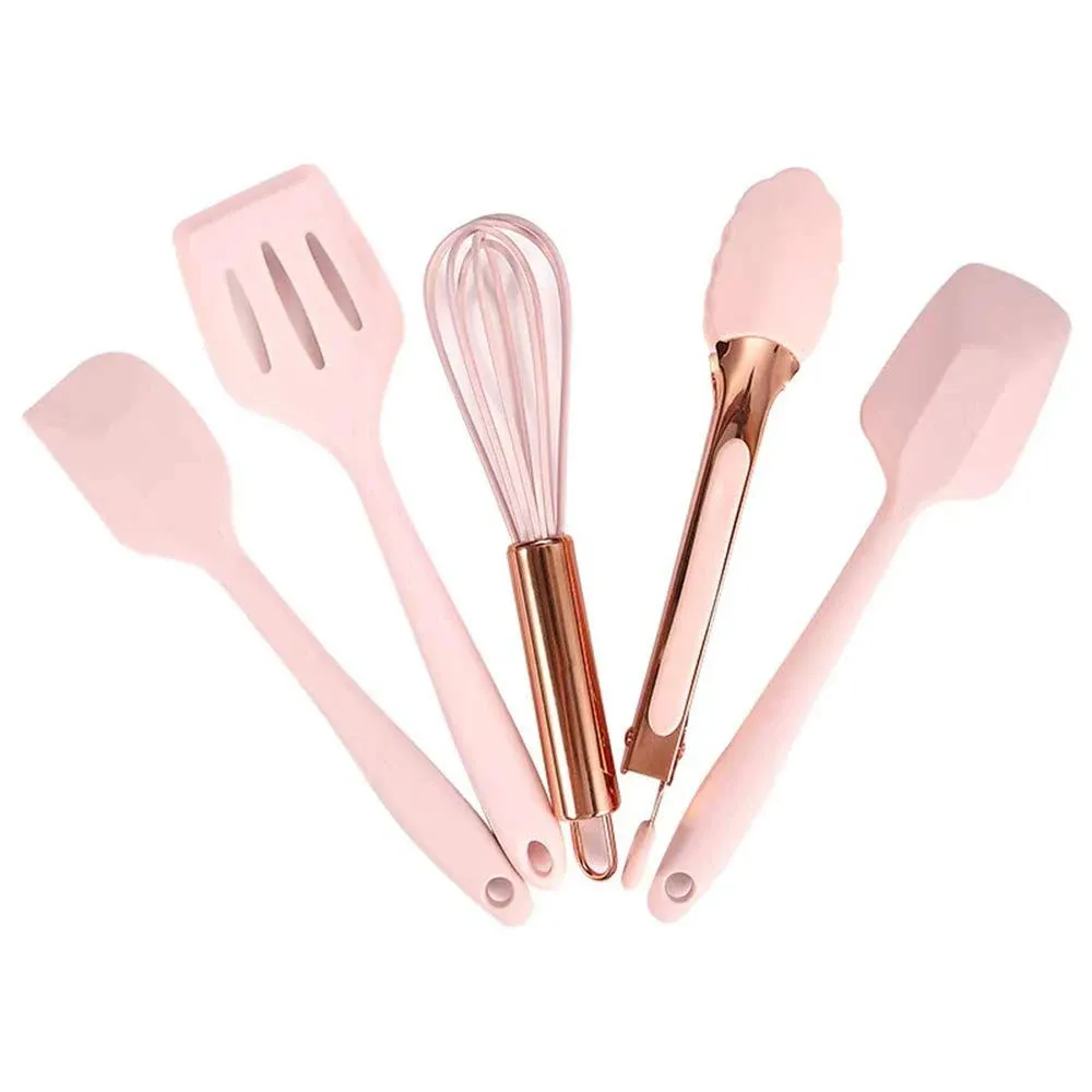 Collfa Rose Gold and Pink Kitchen Utensil Small Five-Piece Set Mini Silicone Kids ...