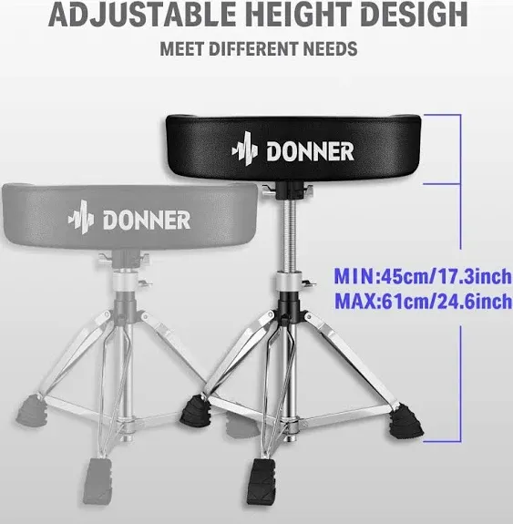 Donner Adjustable Drum Throne Padded Stool Motorcycle Style Drum Chair for Music Show