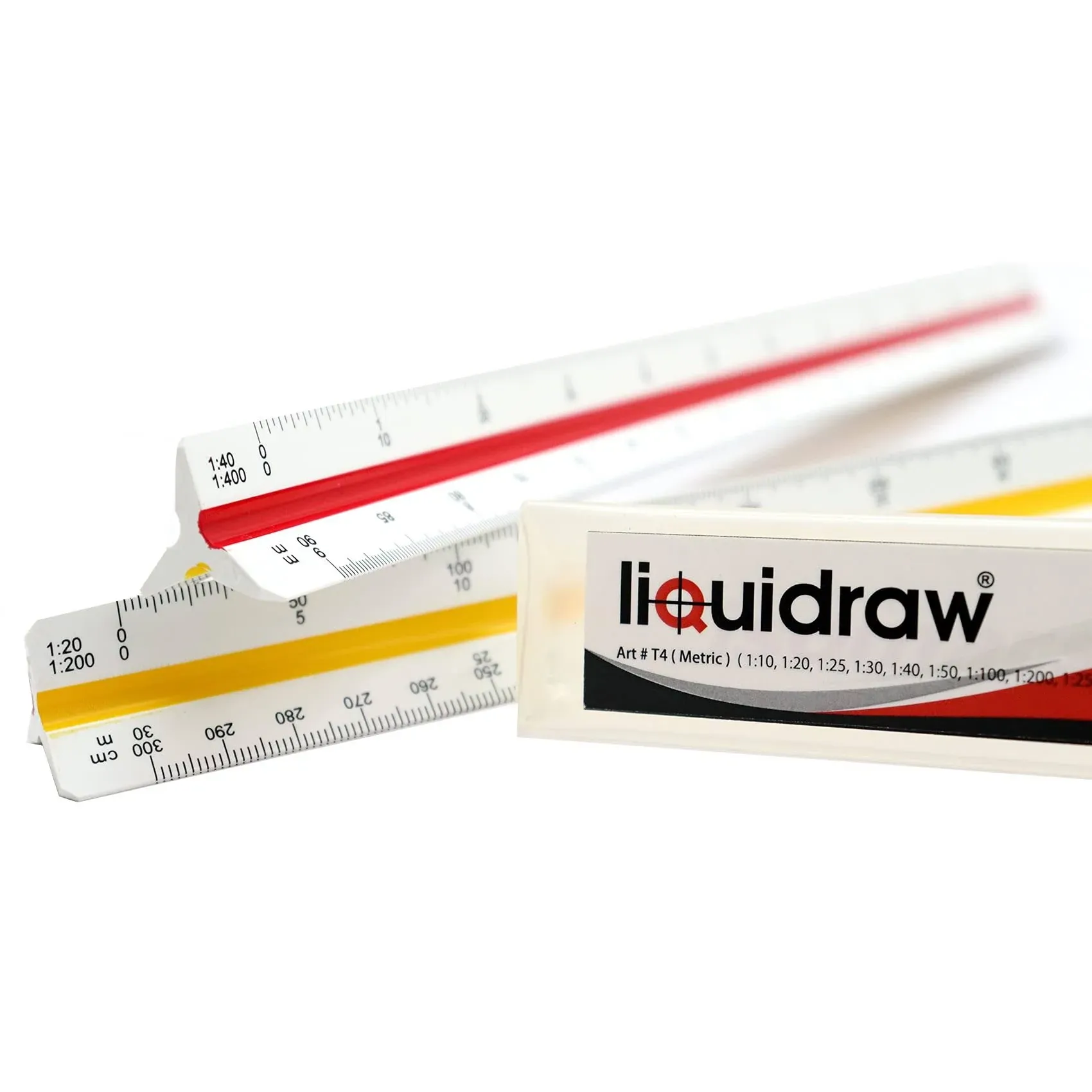 Liquidraw Metric Triangular Reduction Scale Ruler 30cm, Architectural, Side Measuring Ruler, White