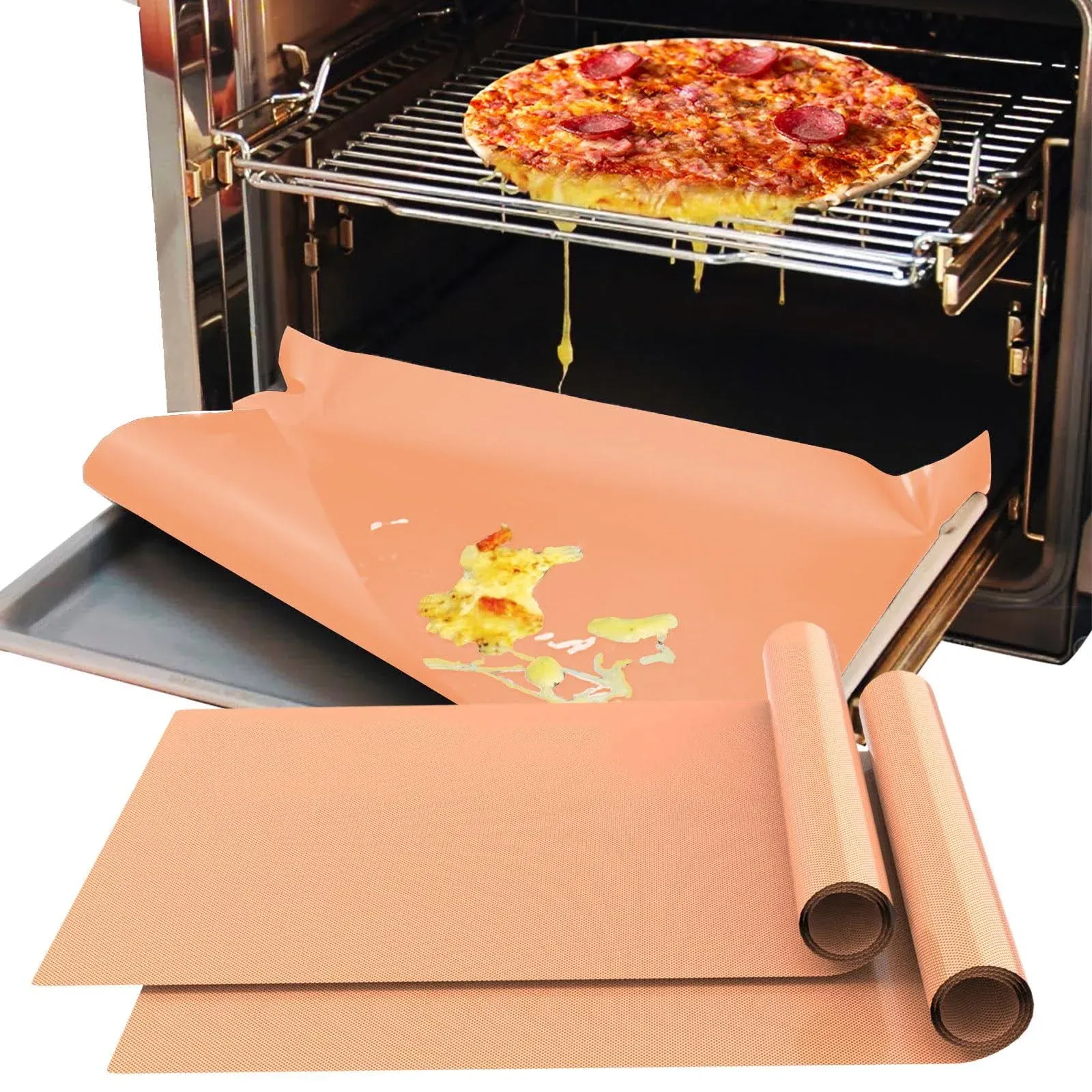 2 Pack Copper Oven Liners for Bottom of Oven, Oven Protector 16x24 Inch Thick Heavy Non Stick Teflon Oven Mats, BPA and PFOA Free Reusable Baking Mat, Oven Liners for Bottom of Electric Oven