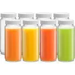 JoyJolt 16 oz Reusable Glass Bottles with Caps. Set of 8 Juicing Bottles With Lids and Juice Jars Labels. Glasses for Cold Brew Bottles, Smoothie