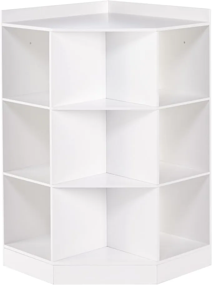 RiverRidge Kids Toy Storage Corner Cabinet with 6 Cubbies & 3 Angled Shelves - White Toy Shelf Cubby Corner Storage Shelf Playroom Toy Organizer