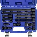 WORKPRO 18-Pieces Drive Tool Accessory Set, Includes Socket Adapters, Socket Extension Bar, Swivel Universal Joints and Impact Coupler, Socket Accessories, 1/4", 3/8" & 1/2" Drive