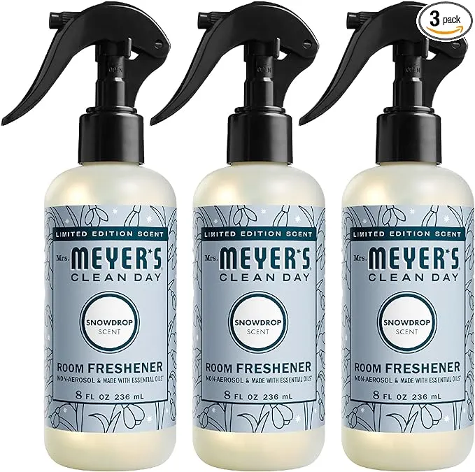 MRS. MEYER'S CLEAN DAY Room and Air Freshener Spray, Non-Aerosol Spray Bottle Infused with Essential Oils, Limited Edition Snowdrop, 8 fl. oz - Pack of 3