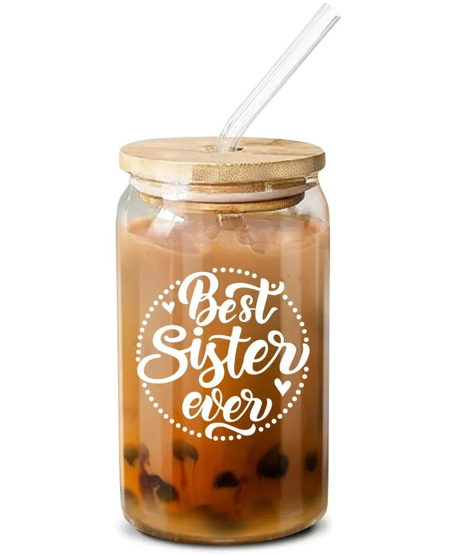 NewEleven Christmas Gifts For Sister From Sister, Brother - Unique Birthday Present For Sister, Soul Sister, Big Sister, Little Sister, Sister In Law, Sibling, Bestie - 16 Oz Coffee Glass