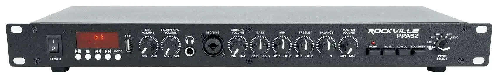 Rockville PPA52 Preamp Pro 1U Pre-Amplifier W/Bluetooth/Usb/Computer Interface