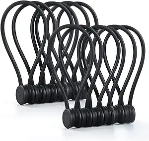 Magnetic Cord Organizer, Silicone Cable Ties Reusable, FGSAEOR Twist Ties Cable Management for Bundling and Organizing Holding Stuff, Fridge Magnets Cord Keeper Wrap Straps Clips (Black - 12 Pack)