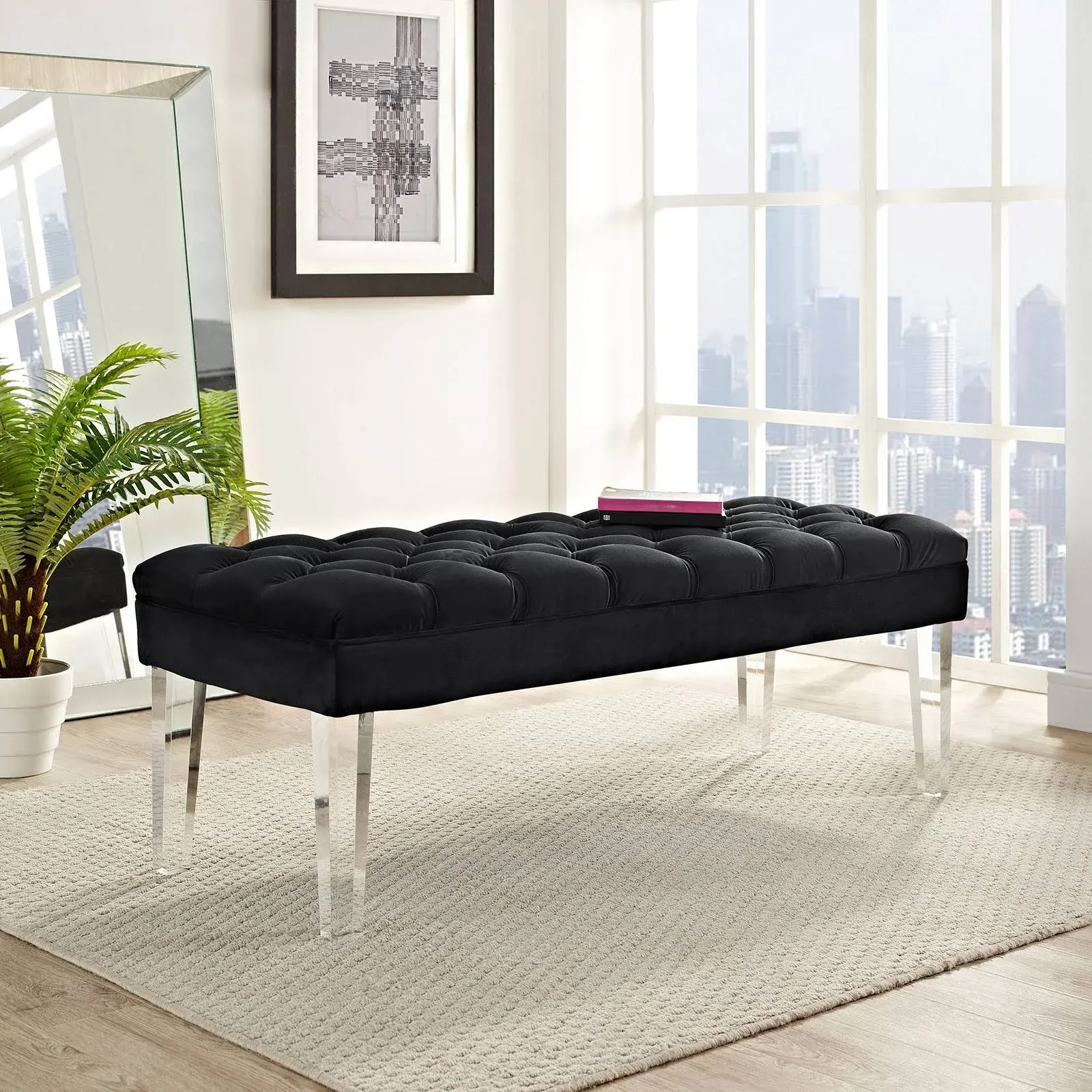 Modway Valet Black Velvet Bench