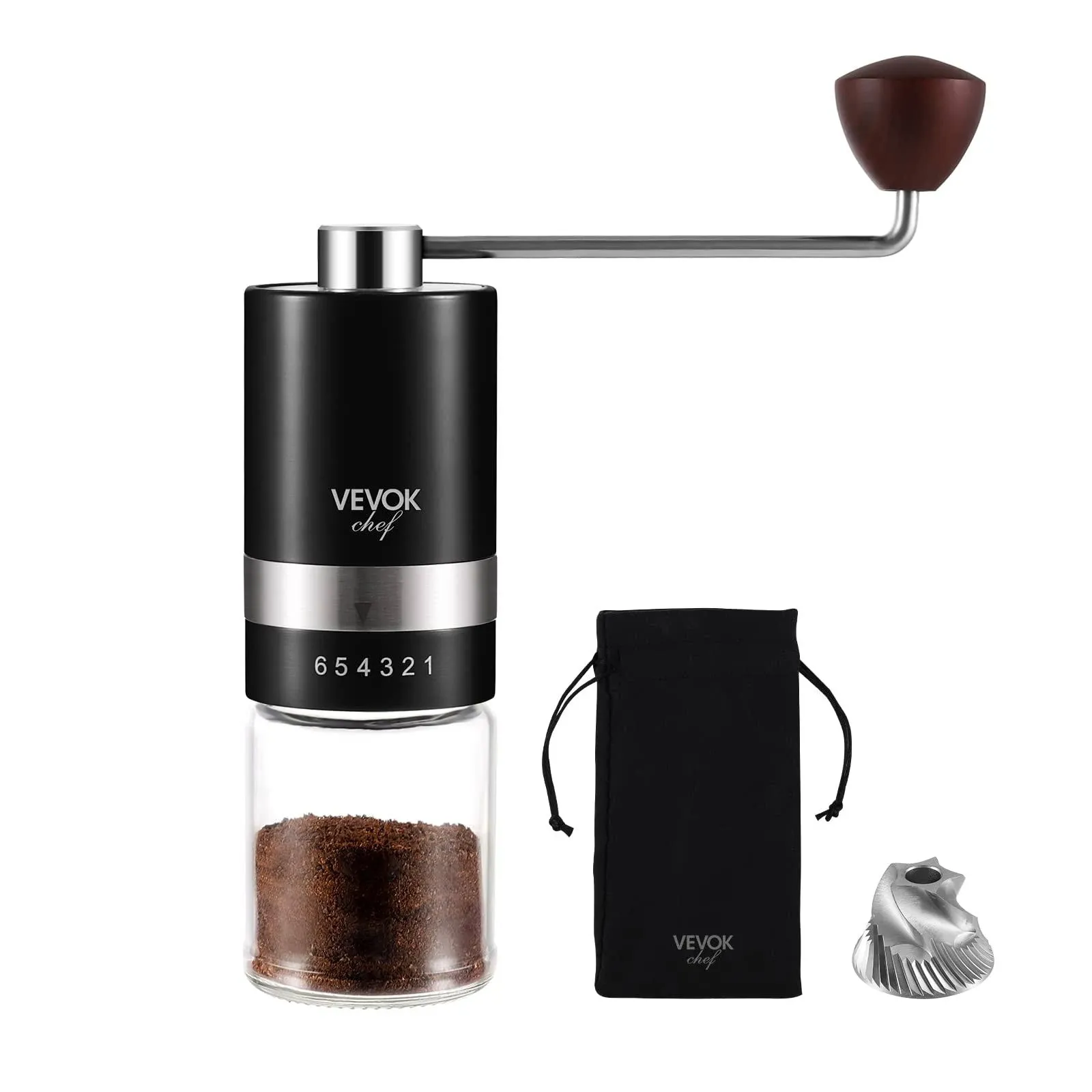 VEVOK Chef Manual Coffee Grinder (6 Adjustable Setting CNC Conical Stainless Steel Burr Grinder)