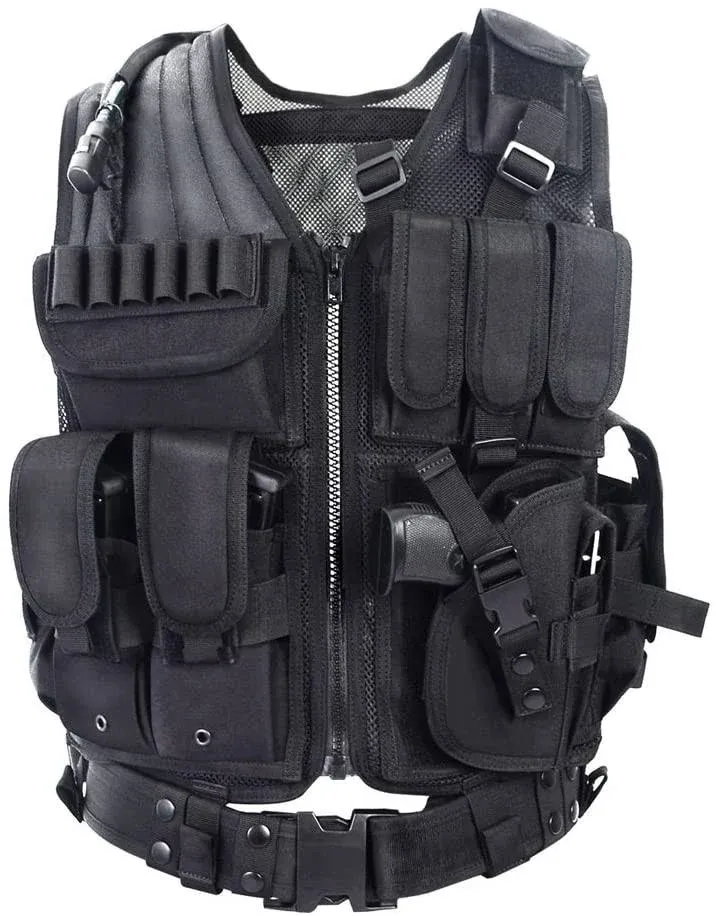 YAKEDA Tactical Vest Outdoor Ultra-Light Breathable Training Vest Adjustable for Adults Black