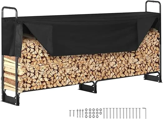 VEVOR 8.5ft Outdoor Firewood Rack with Cover 102x14.2x46.1 in Heavy Duty Firewood Holder & 600D Oxford Waterproof Cover for Fireplace Patio