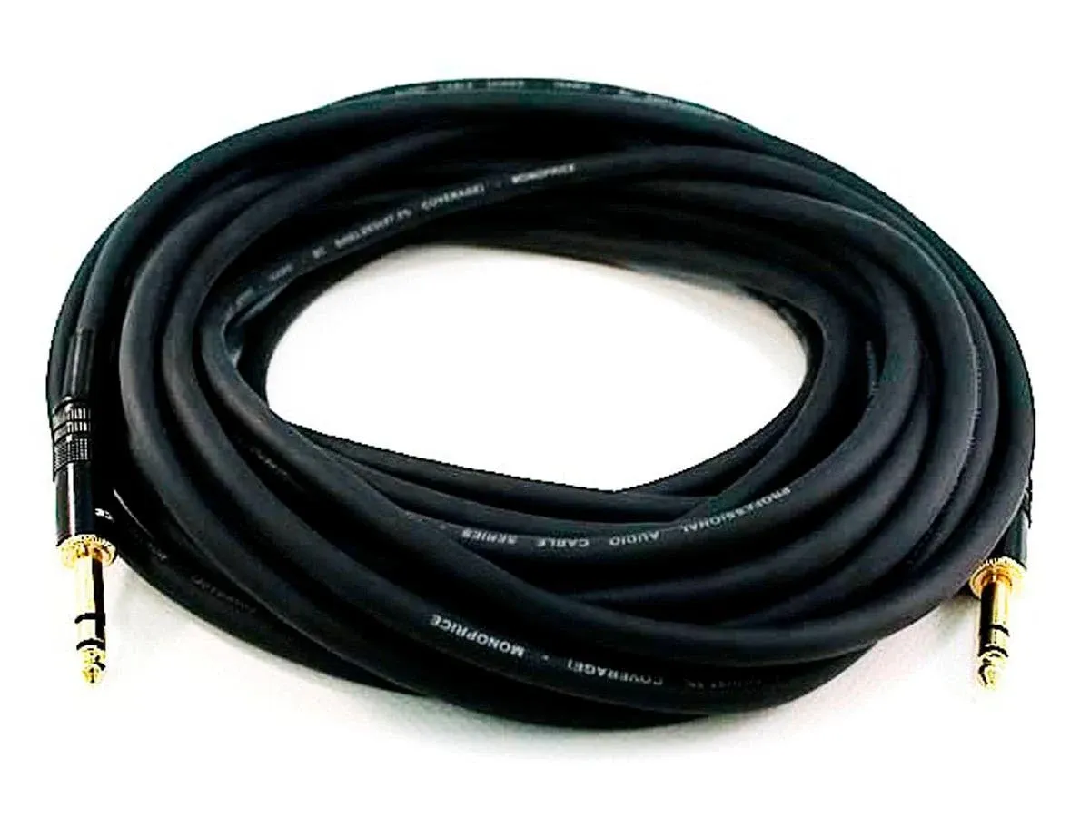 Monoprice 1/4-Inch TRS Male to Male Cable - 100 Feet - Black, 16AWG, Gold Plated - Premier Series