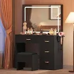 LED Lighted Vanity Set Mirror Large Dressing Table with 4 Drawers w/ Stool