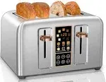 SEEDEEM Toaster 4 Slice, Stainless Toaster LCD Display & Touch Button, 6 Bread Selection, 7 Shade Settings, 1.5''Wide Slots Toaster, Cancel/Defrost/Reheat, Removable Crumb Tray, 1800W, Dark Metallic