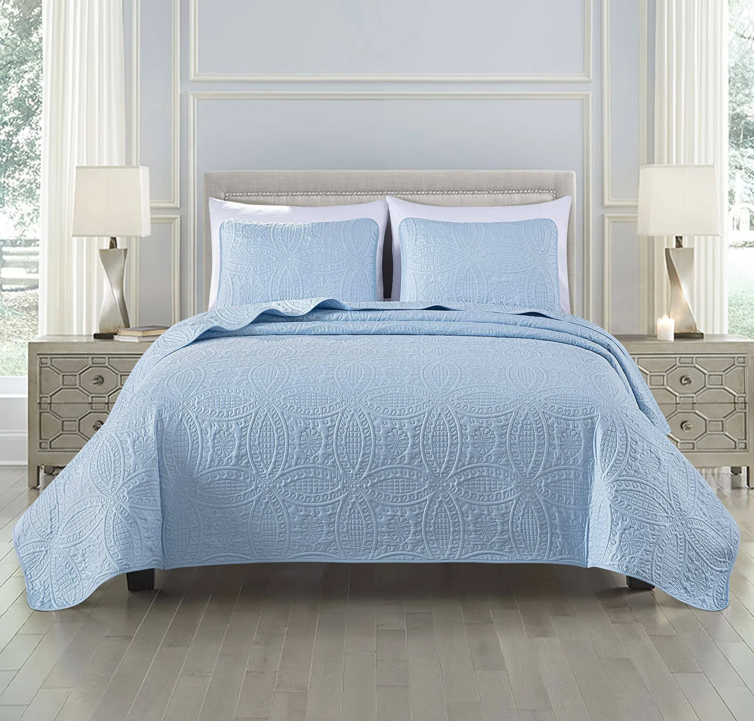 Austin 3-Piece Oversized Bedspread Coverlet Set (King, Chambray Blue)