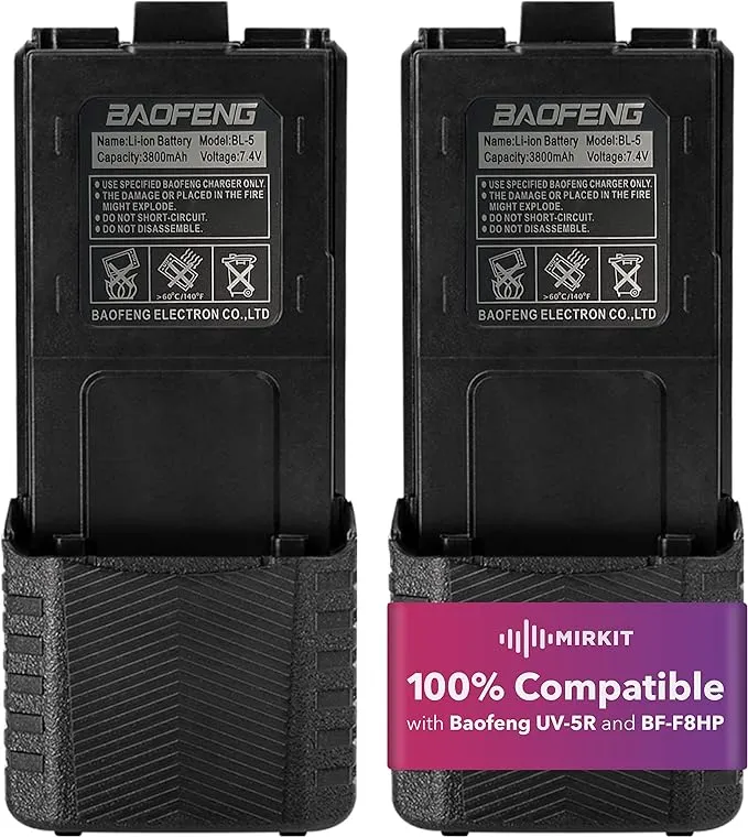 MIRKIT Baofeng Battery BL-5 3800mAh Extended Battery Compatible with UV-5R BF-8HP UV-5RX3 RD-5R UV-5RTP UV-5R+, UV-5X3 Two Way Radios, Baofeng UV-5R Extended Battery Radio USA