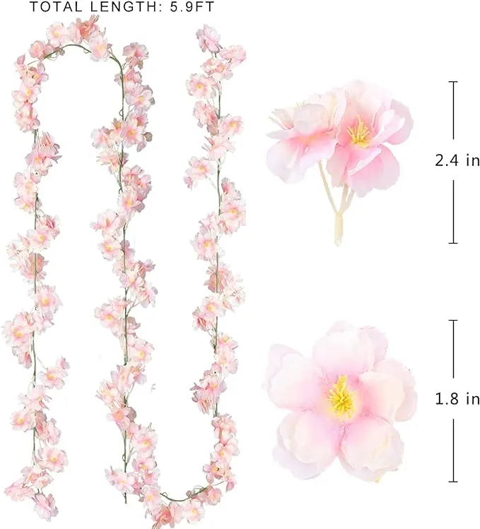 Sggvecsy Cherry Blossom Garland Artificial Cherry Flower Vines 4 Pack Hanging Silk Flowers Garland for Home Wedding Garden Party Arch Office Decor (Pink)