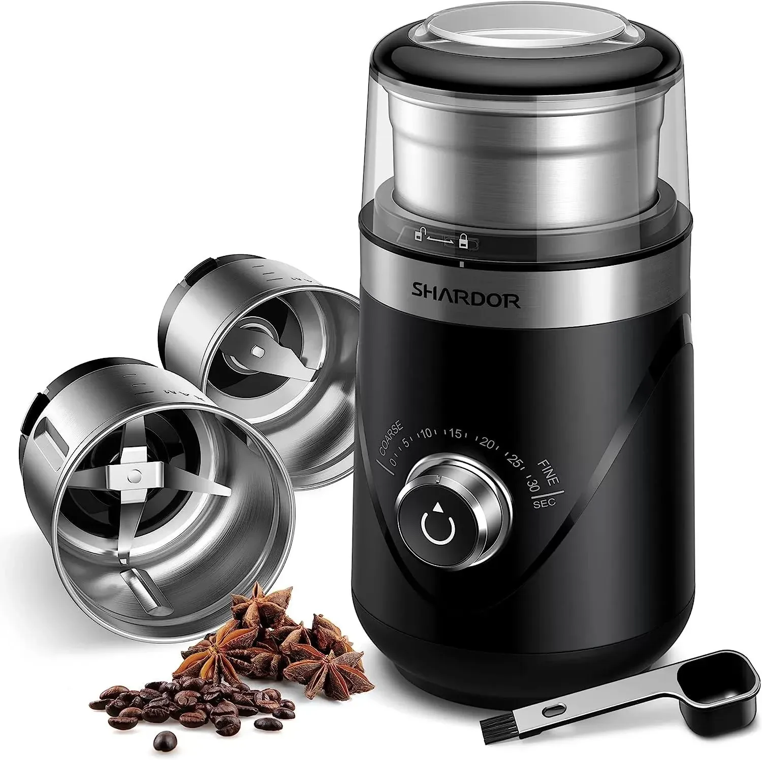 SHARDOR Electric CoffeeSpiceBeanEspresso Grinder - Removable Bowl Black