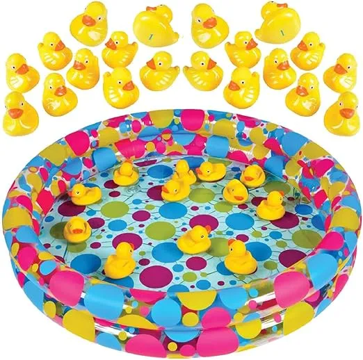 Gamie Duck Pond Matching Game Includes 20 Ducks with Numbers and Shapes and 3 inch x 6 inch Inflatable Pool - Memory Game - Water Outdoor Game for