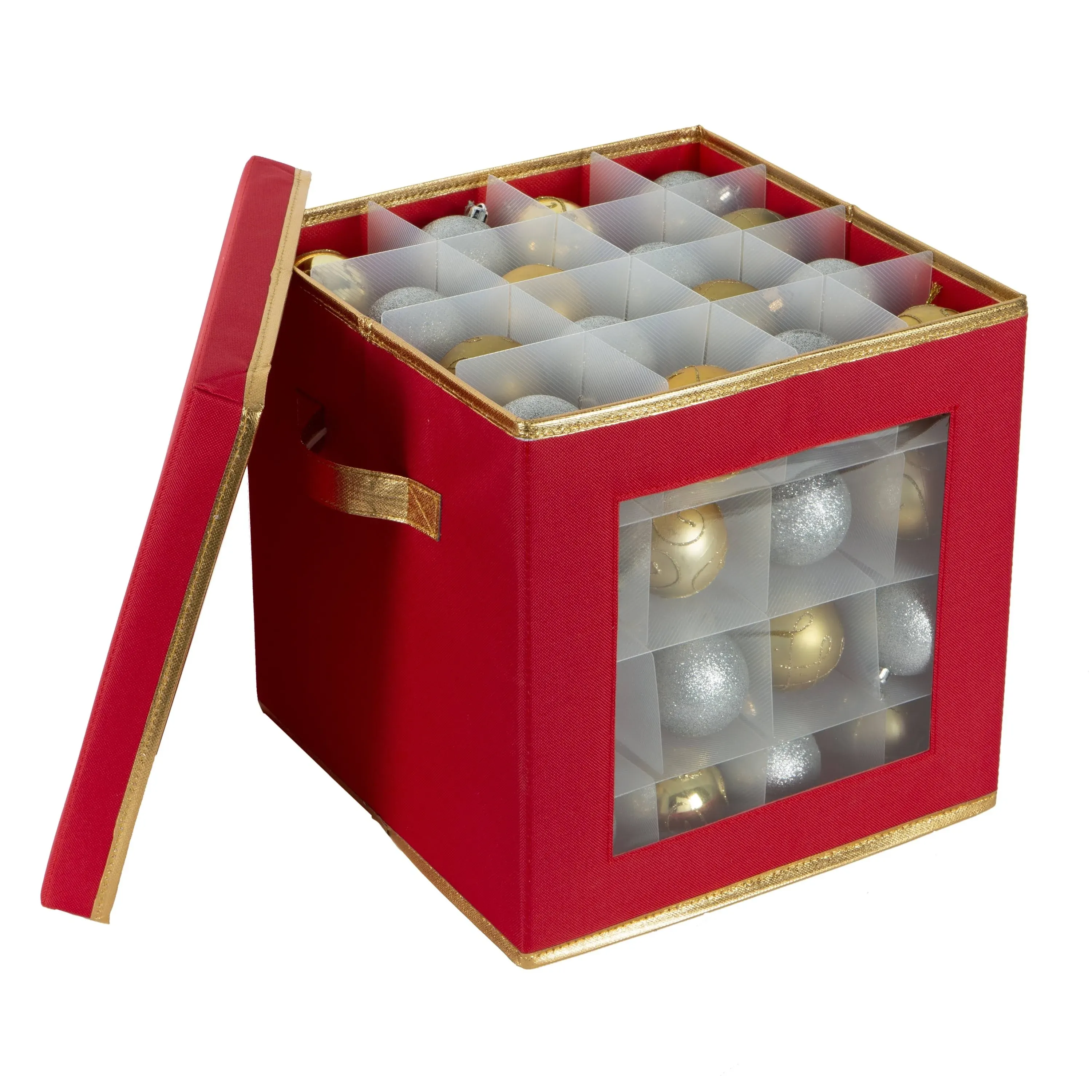 Simplify Small Ornament Storage Box with See-Through Window in Red | 12"" x 12"" x 12"" | Michaels®