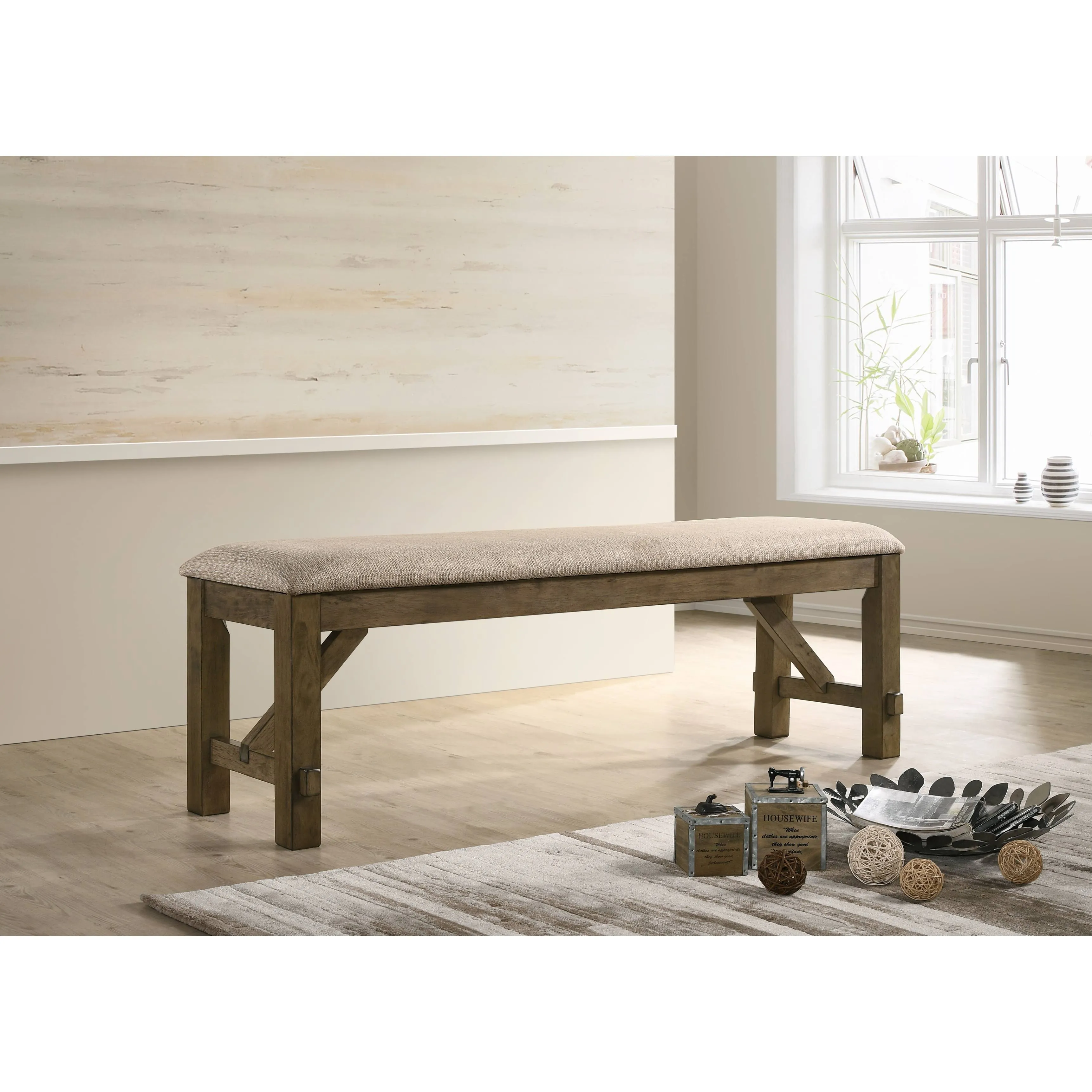 Raven Wood Fabric Upholstered Dining Bench