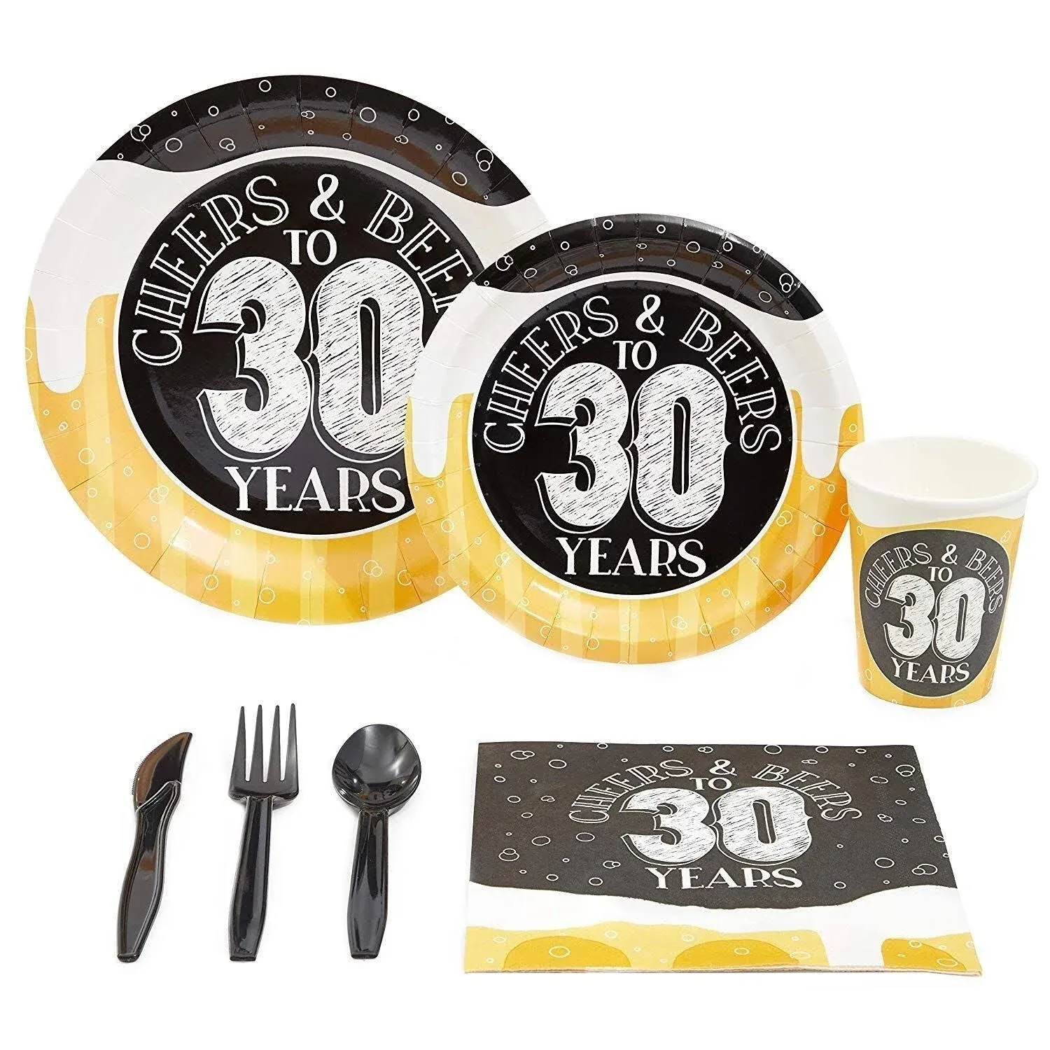 168-Piece Cheers and Beers to 30 Years Party Decorations, 30th Birthday Plates, Napkins, Cups, Cutlery Set (Serves 24)