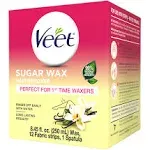 VEET Sugar Wax Hair Remover - Perfect for First Time Waxers - Contains 12 Fabric Strips & 1 Spatula with a Temperature Indicator 8.45 Ounce (Pack of 1)