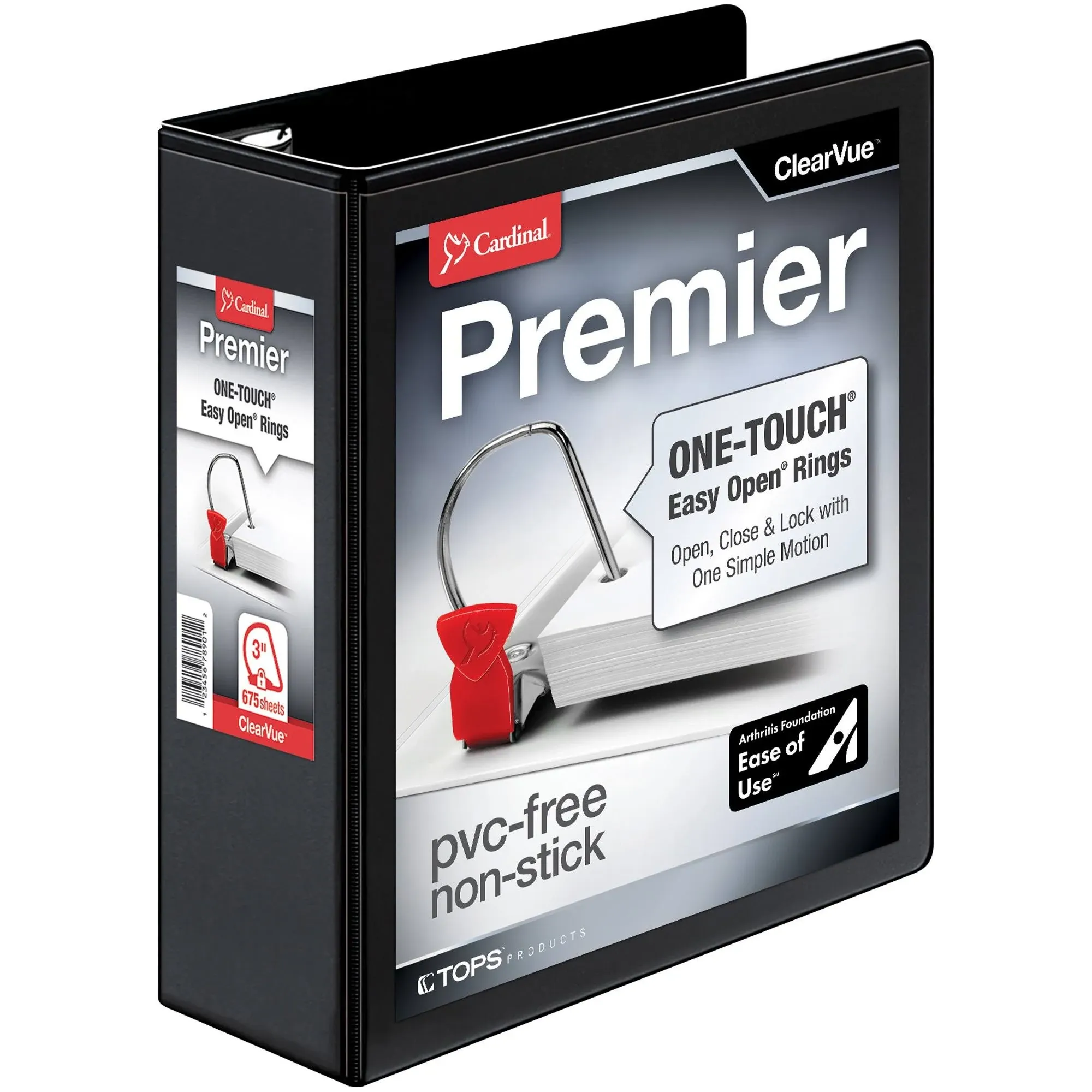 Cardinal Premier Easy Open ClearVue Locking Slant D-Ring Binder, 3 inch, Black