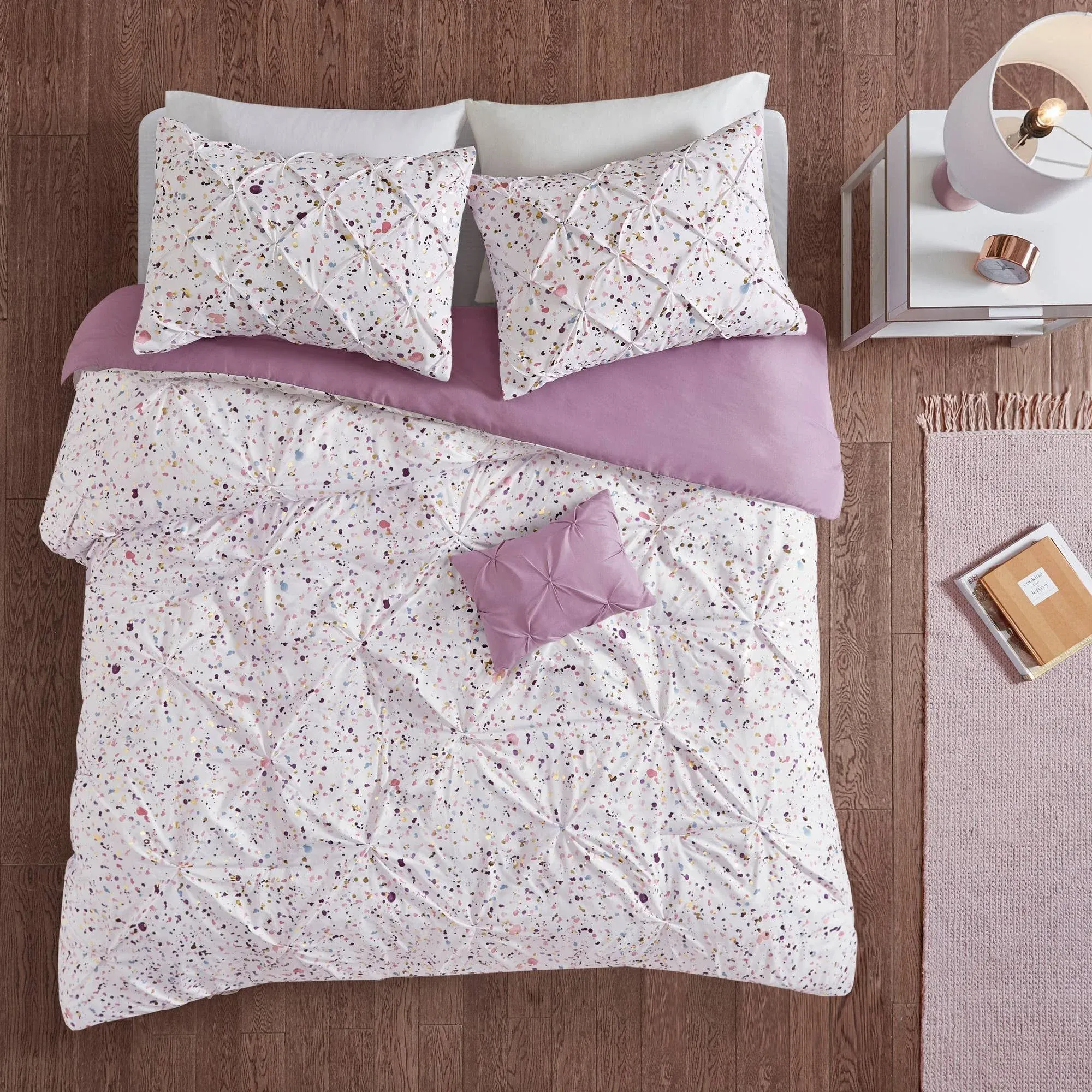 Intelligent Design - Abby Metallic Printed and Pintucked Duvet Cover Set - Full/Queen - Plum